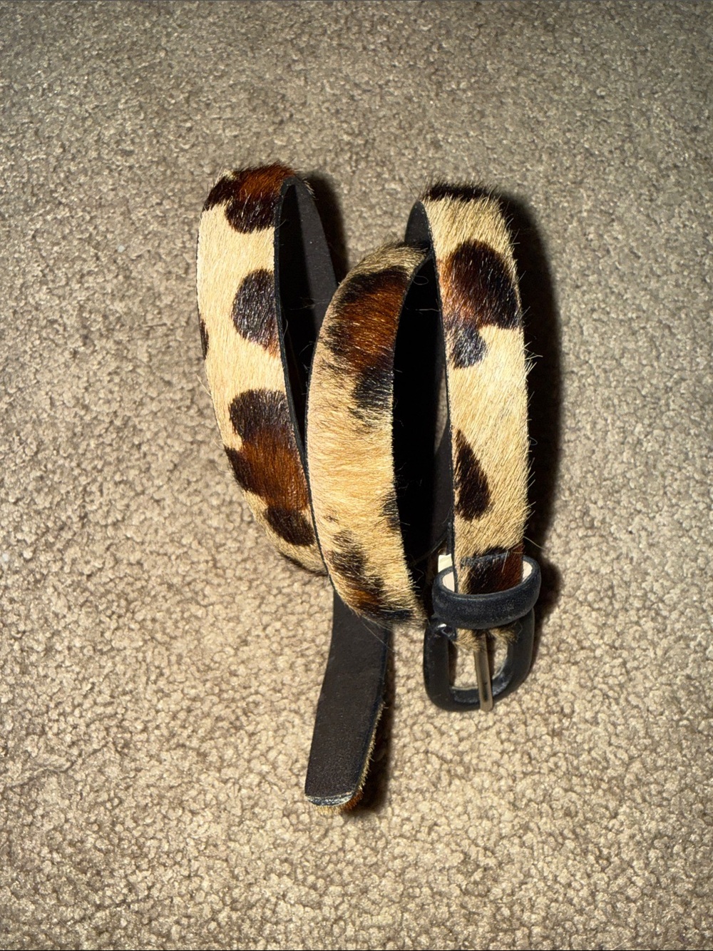 Ann Taylor Leopard Print Faux Fur Skinny Belt with Black Buckle - Picture 2 of 9